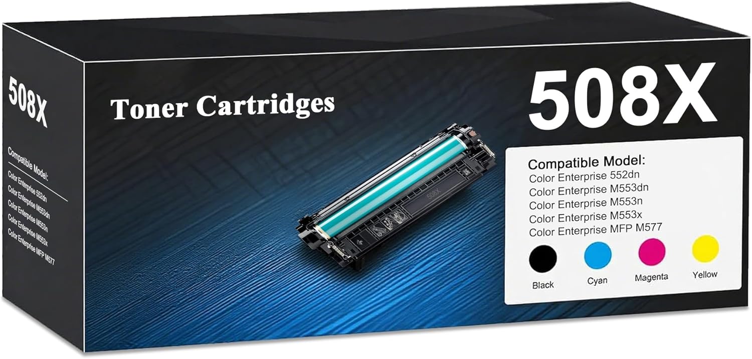 508X 508A Toner Cartridge Set High Yield Replacement for HP 508A 508X CF360X CF361X CF362X CF363X Toner M553 M552 MFP M577 Series 4-Pack, Black Cyan Magenta Yellow