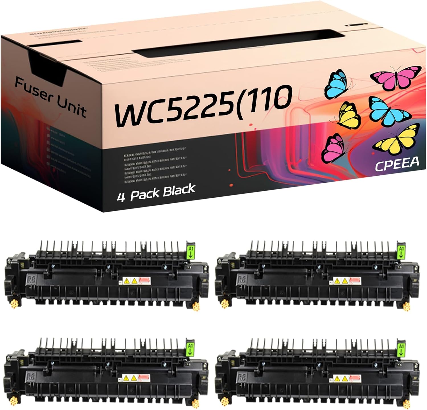 Compatible for Xerox WC5225(110V) Fuser Unit Work for Xerox WorkCentre 5222 5225 5230 Printers, with Chip, High Yield 300000 Pages, Clear Printing (4 Pack Black)