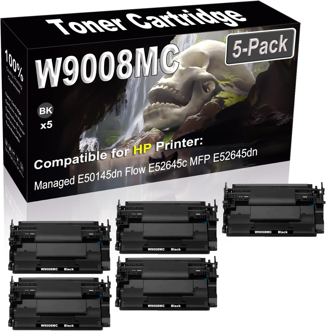 SINIYA 5-Pack Compatible High Capacity W9008 W9008MC Imaging Toner Cartridge use for Managed E50145dn Flow E52645c MFP E52645dn Printer (Black)