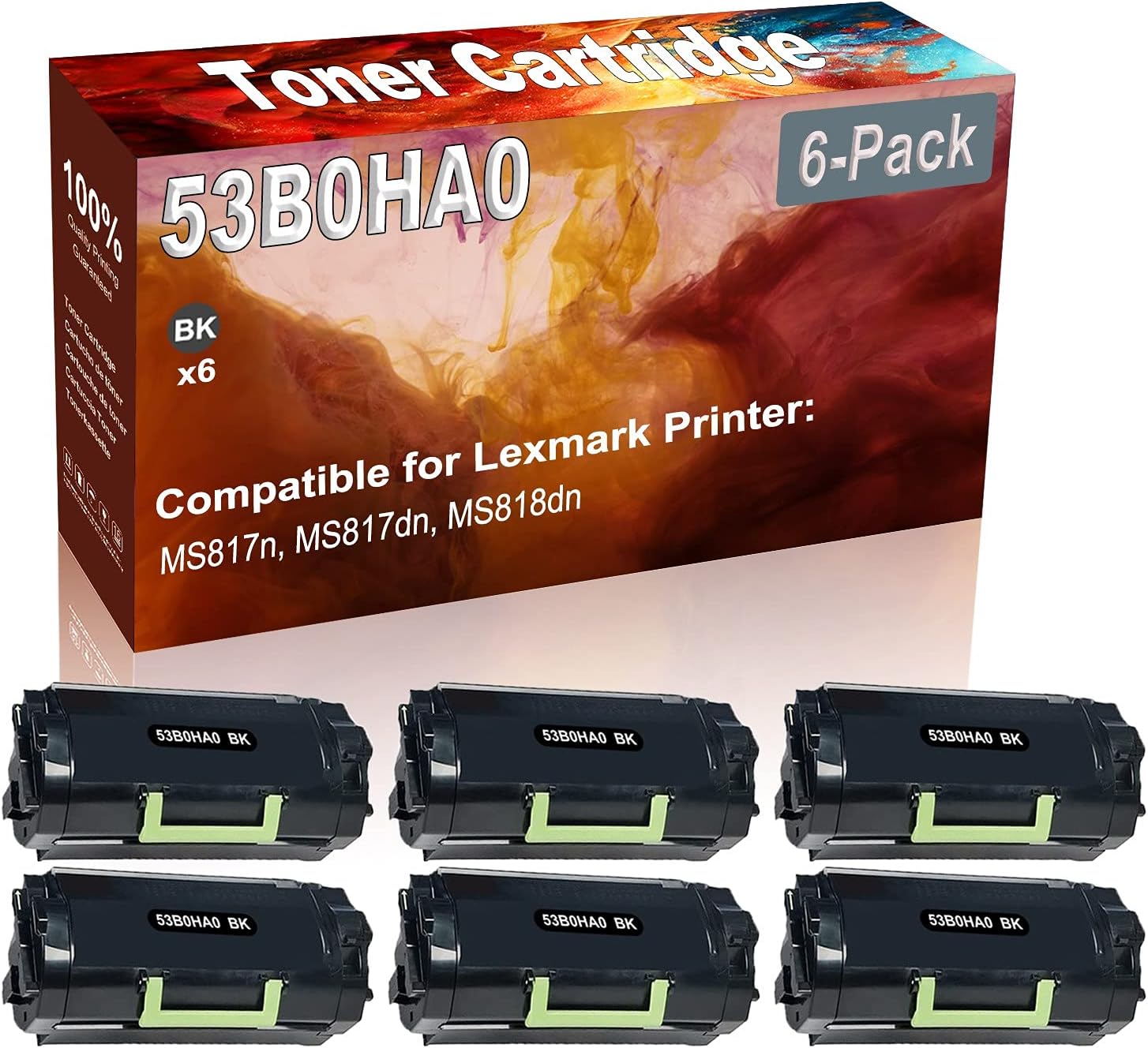 Credibility Store 6-Pack (Black) Compatible 53B0HA0 Printer Toner Cartridge (High Capacity) fit for MS817n MS817dn MS818dn Printer