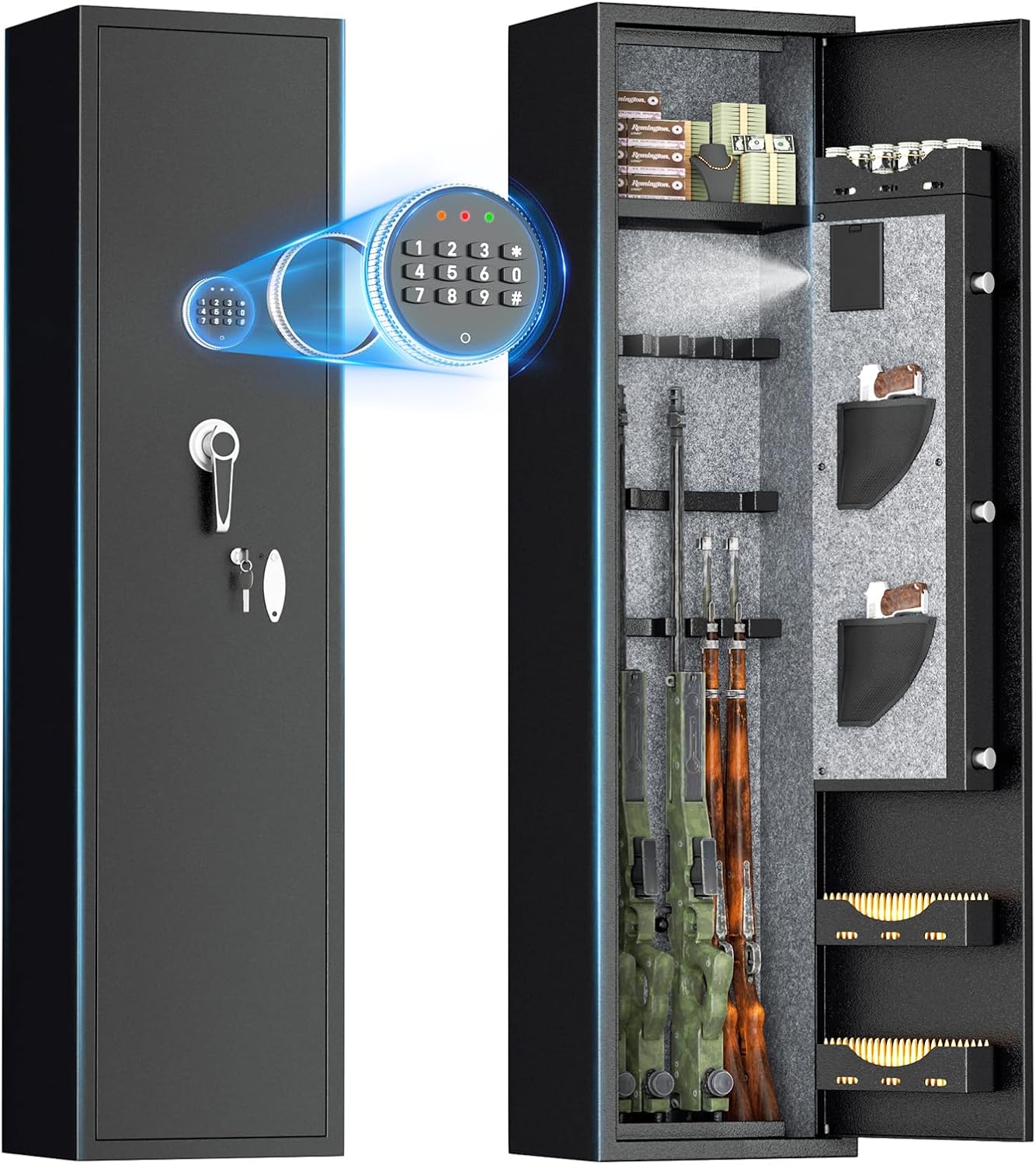 INTERGREAT 6-10 Gun Safe, Assembled Quick Access Gun Safe with Digital Kaypad, Gun Safes for Home Rifle and Pistols with 3 Adjustable Shelf, Firearms