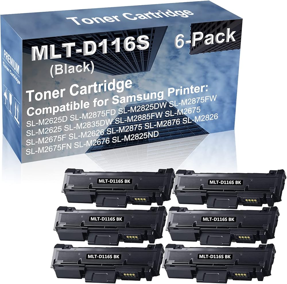 6-Pack Compatible High Capacity MLT-D116S Printer Cartridge use for SL-M2835DW SL-M2885FW SL-M2675 SL-M2675F SL-M2626 SL-M2875 Printer (Black)
