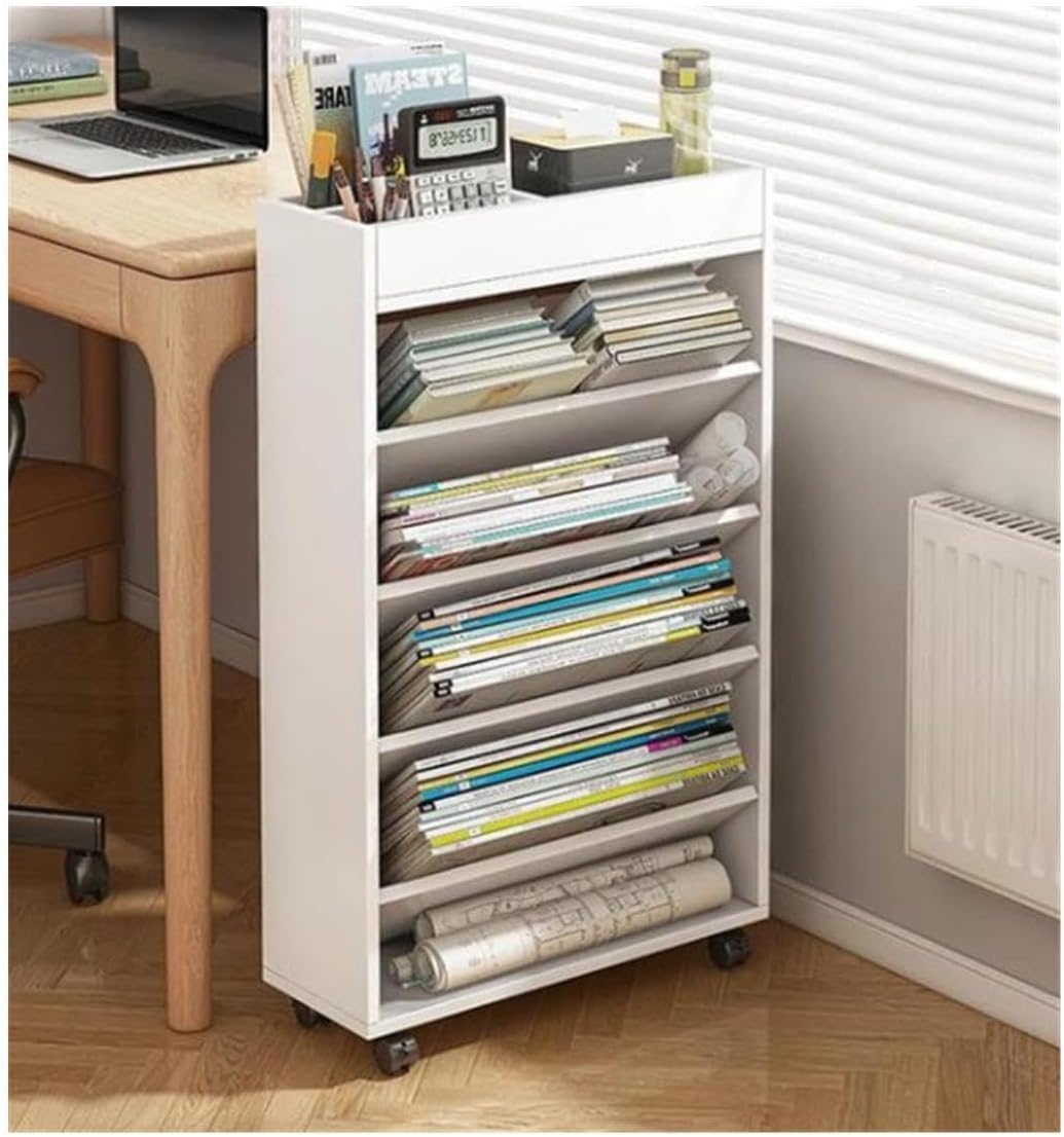 BKEKM Bookcase Wood Removable Bookshelves with Wheels Display Rack Floor Standing Book Shelf for Home Office Standing Bookcase