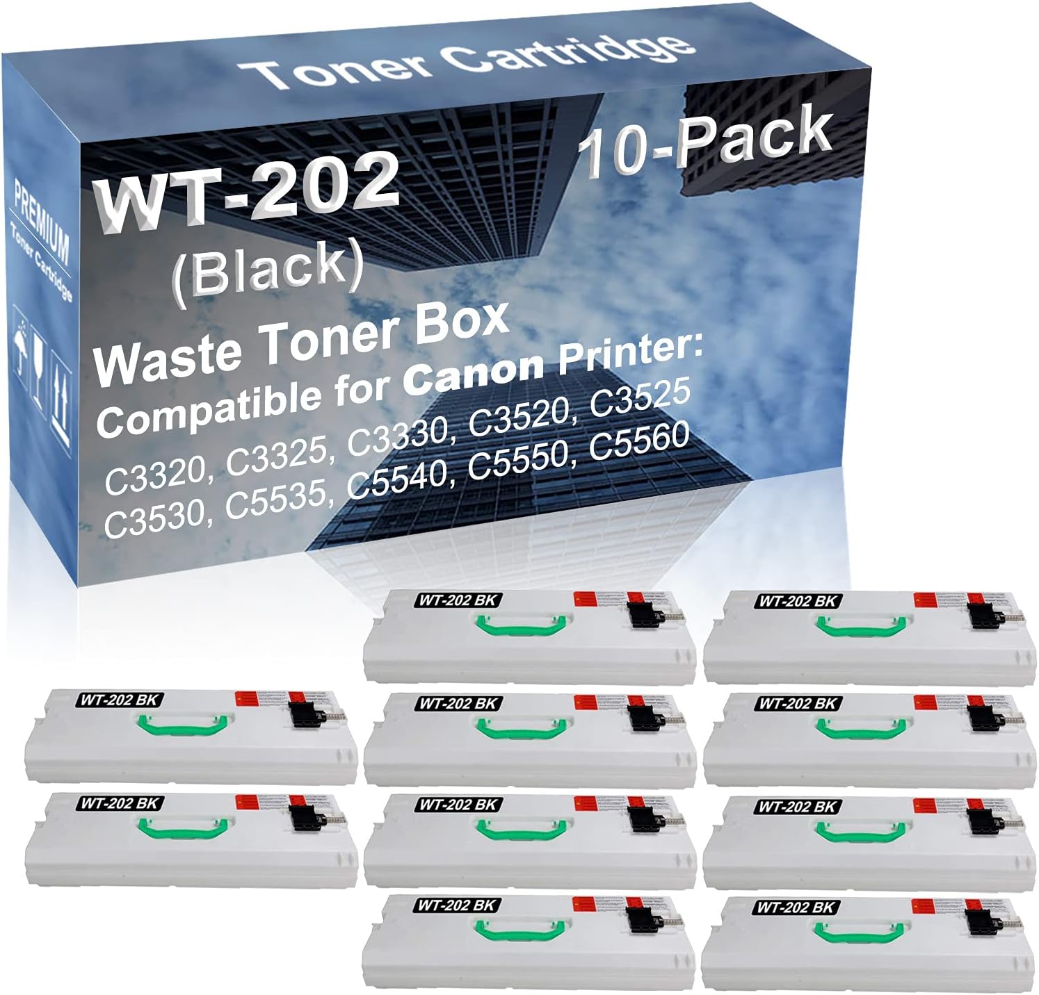 10-Pack Compatible High Capacity WT202 WT-202 Printer Waste Toner Container Box use for Canon ImageRunner Advance C3525, C3530, C5535 (Black)