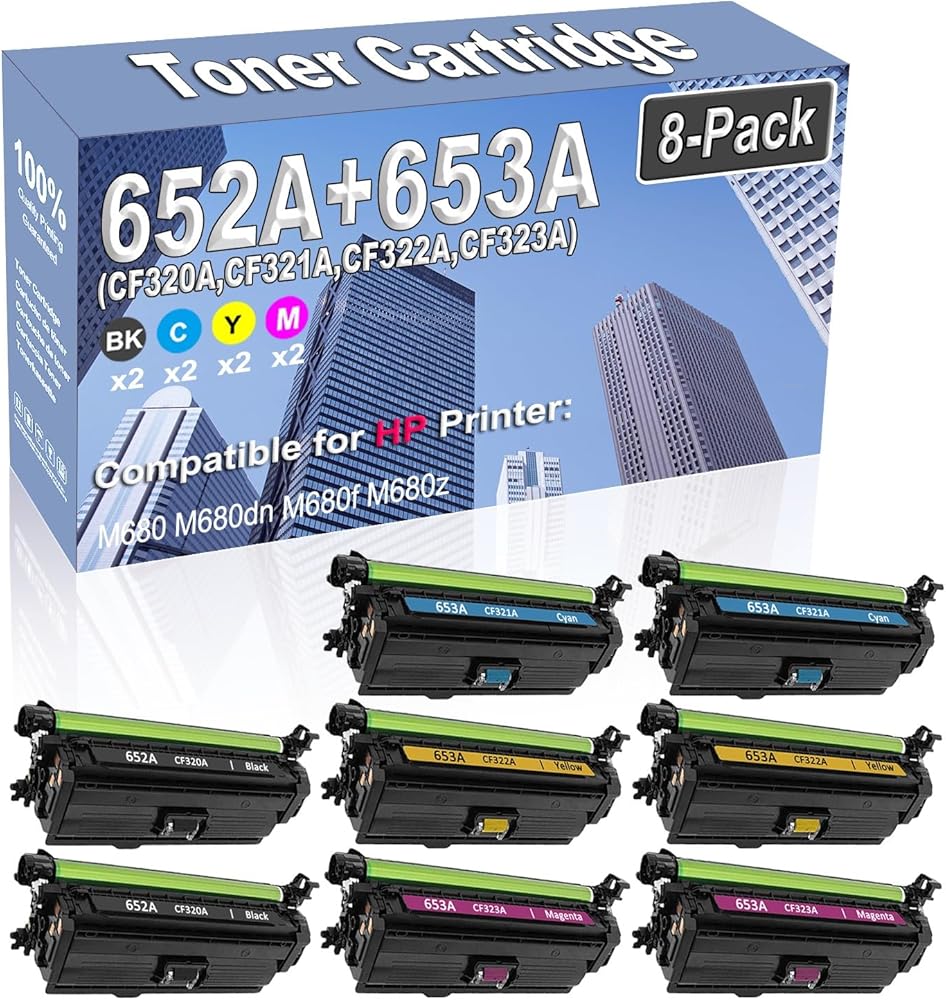 8-Pack (2BK/2C/2Y/2M) Compatible High Capacity 652A 653A (CF320A CF321A CF322A CF323A) Toner Cartridge Used for HP M680 M680dn M680f M680z Printer