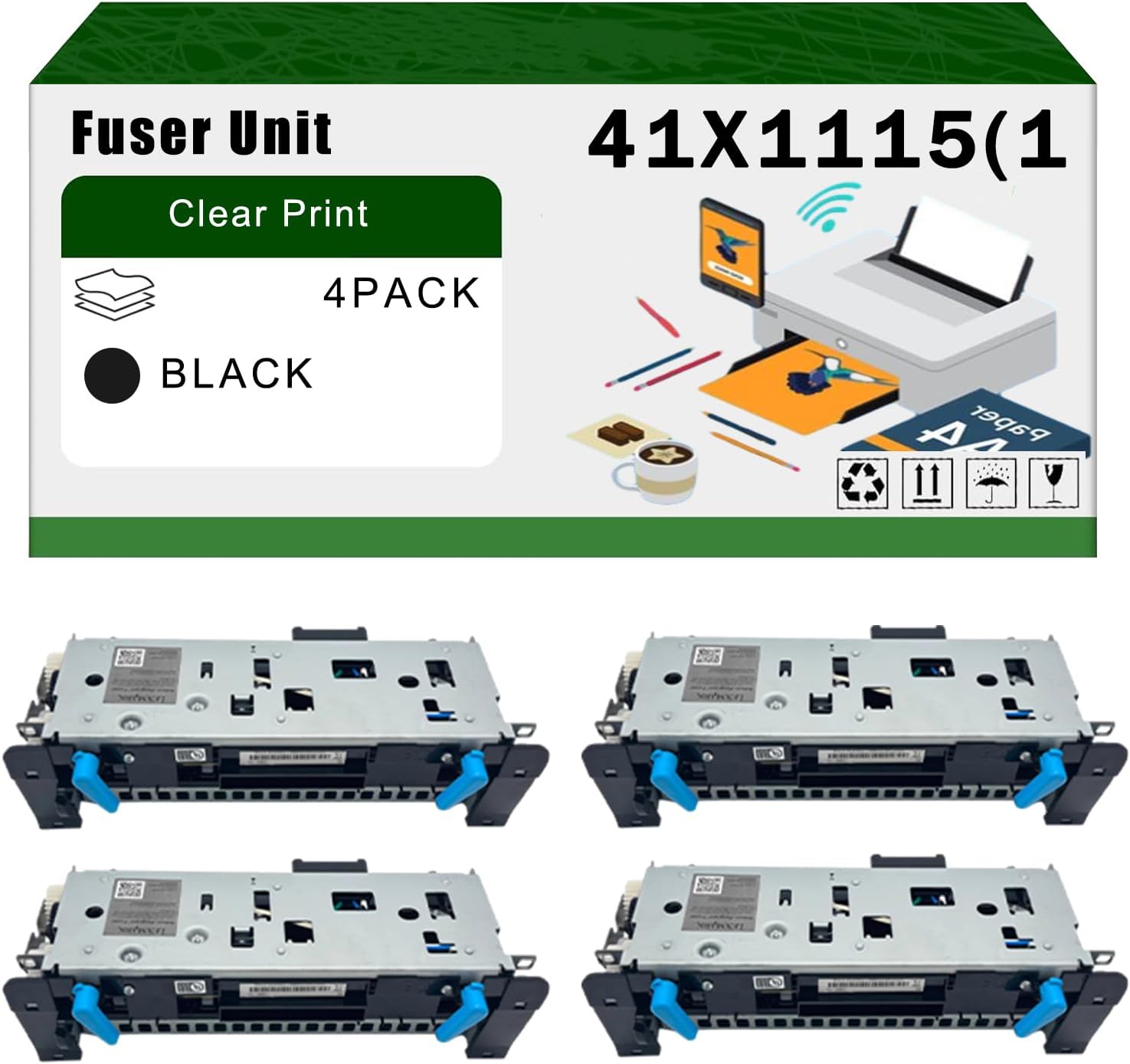 Compatible for Lexmark 41X1115(110V) Fuser Unit MX826adxe XM5365 XM7355 XM7370 B2865dw M5255 M5270 MS821dn Printers, High Yield 40000 Pages Bright Clear Colors (4 Pack Black)