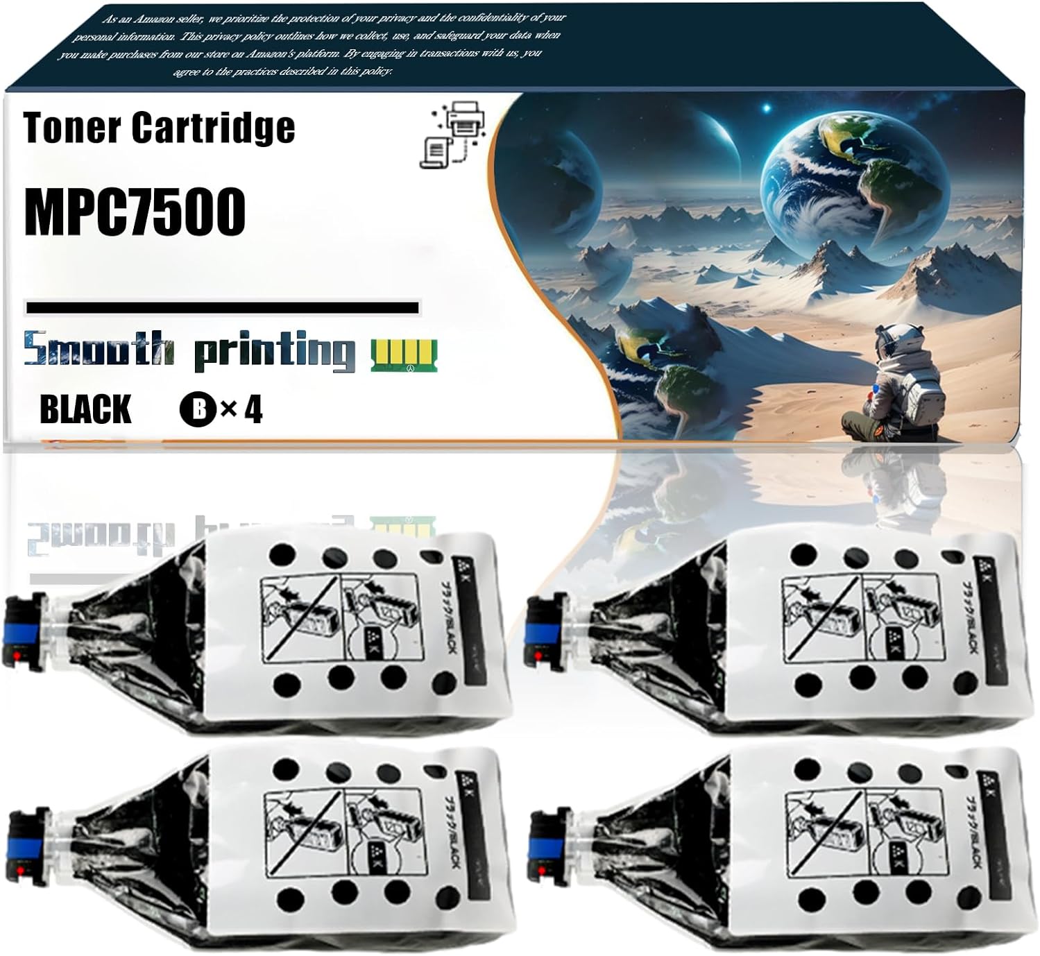 LSSF Replacement Parts Toner Cartridge MPC7500 Compatible with Ricoh Aficio MP C6000 MP C6000SP MP C7500 MP C7500SP Printers, Contains Chip and Clear Printing (4 Pack Black)