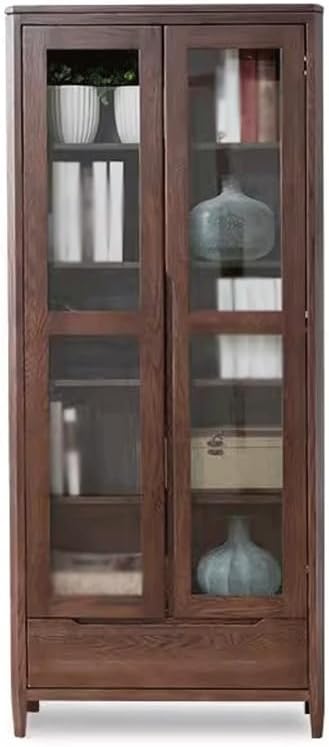 GUERNSEY Standing Bookshelf for Living Room All Solid Wood Bookcase Nordic Oak Glass Door Bookcase Bookshelf Storage Cabinet Display Cabinet Nordic Simple Bookshelf Bookcases (Color : B)