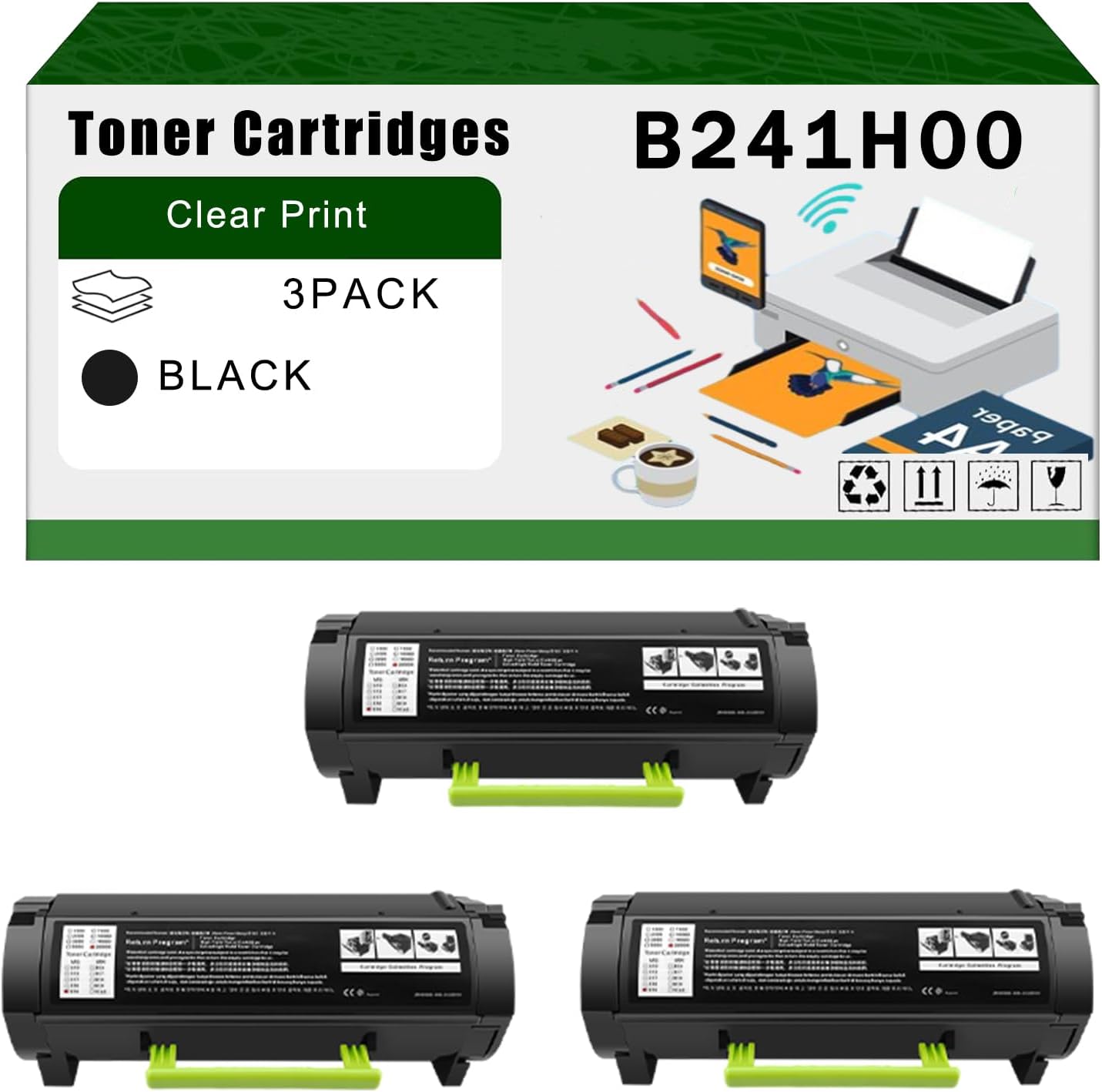 Compatible for Lexmark B241H00 Toner Cartridges B2442 MB2442 Printer, High Yield 7000 Pages Bright Clear Colors (3 Pack Black)