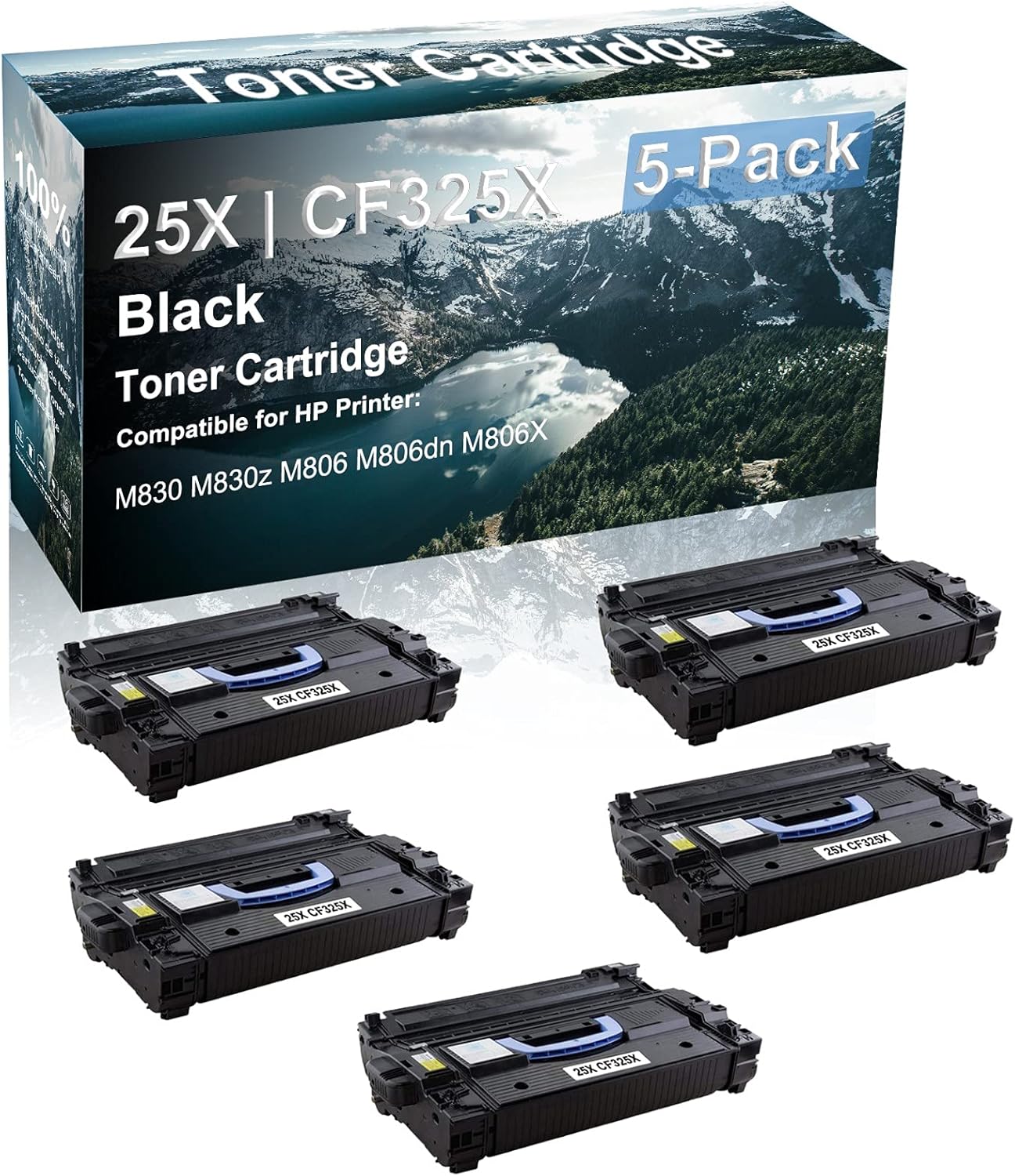5 Pack Compatible High Capacity 25X | CF325X Black Toner Cartridge use for HP M830 M830z M806 M806dn M806X Printer (Black)