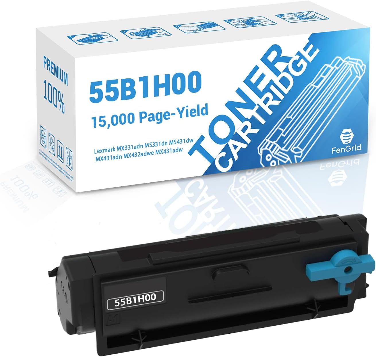 55B1H00 Toner Cartridge, Black, 15,000 Page-Yield, Works with Printer Models Lexmark 55B1H00 MX331adn MS331dn MS431dw MX431adn MX432adwe MX431adw