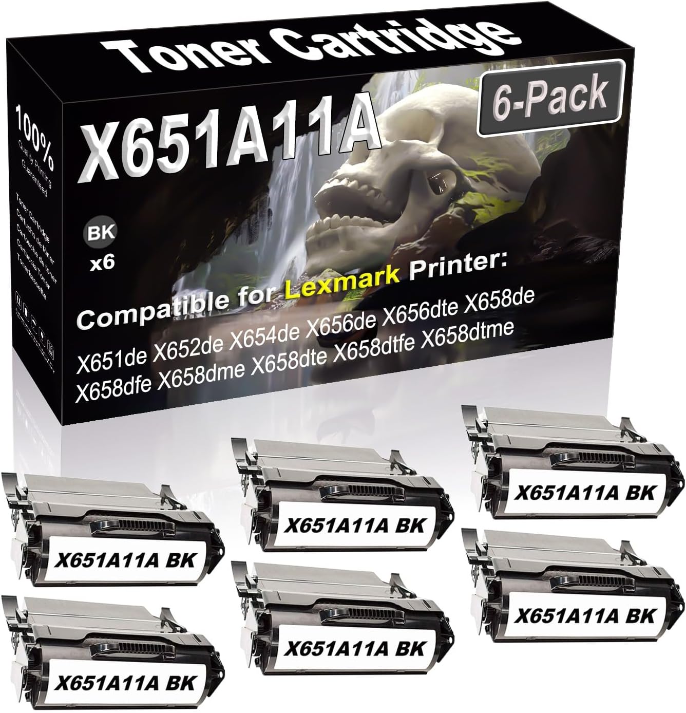 SINIYA 6-Pack (Black) Compatible X651de X652de X654de X656de X656dte X658de Laser Printer Cartridge (High Capacity) Replacement for X651A11A Printer Cartridge