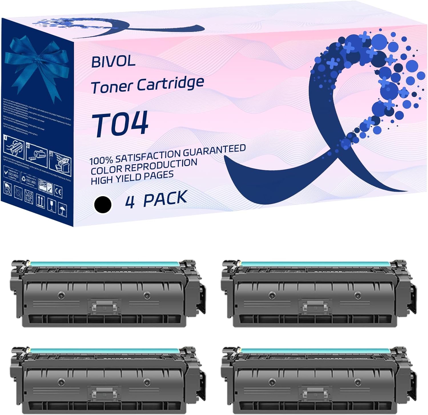 T04 Toner Cartridge Compatible for Canon imageRUNNER Advance DX C478iF C478iFZ Printers, with Chip, High Yield 43000 Pages, Vivid Colors (4 Pack Black)