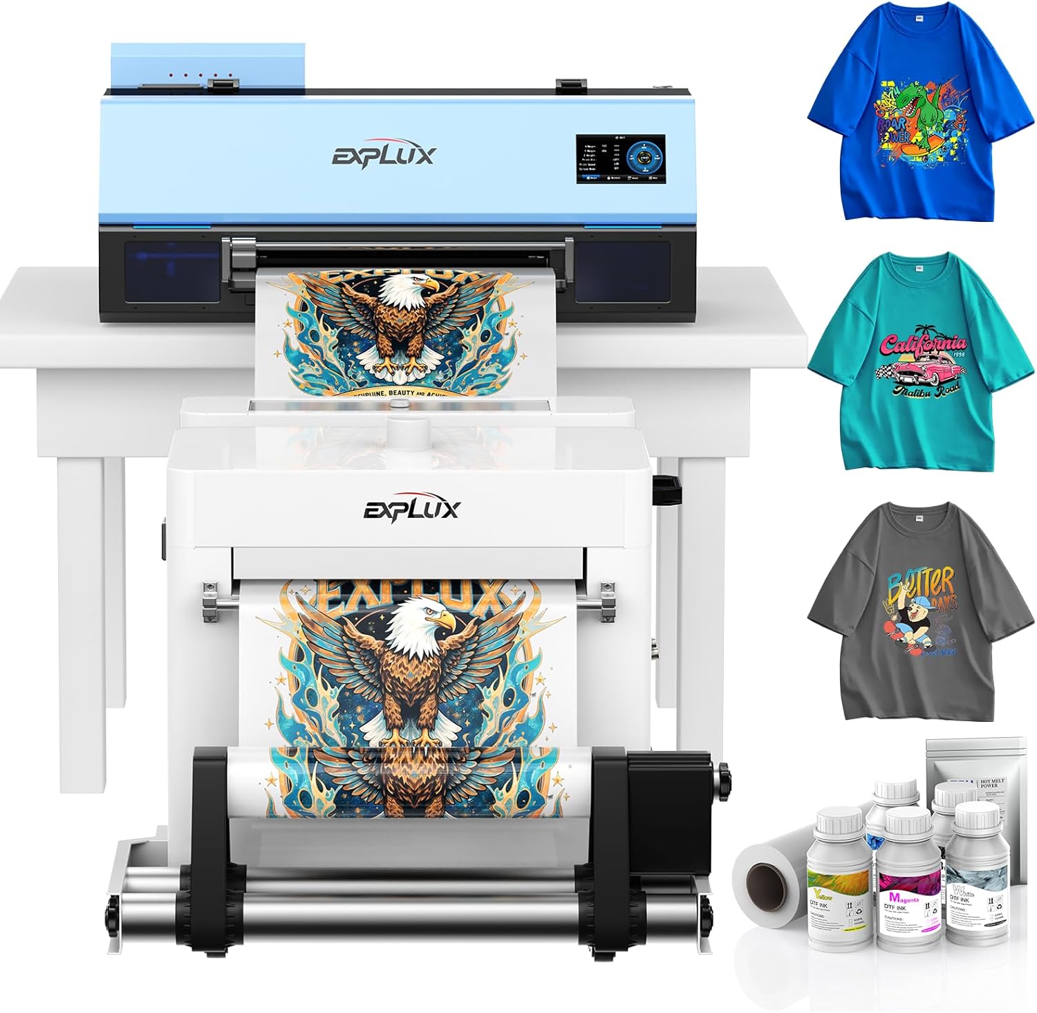 EXPLUX C13 A3 DTF Printer with XP600 Printhead, 2X Speed, Auto-Clean & White Ink Circulation, 2-Year Free Ink, Low-Ink Alert, for T-Shirts, Hats, Bags (DTF Printer+Powder Shaker)