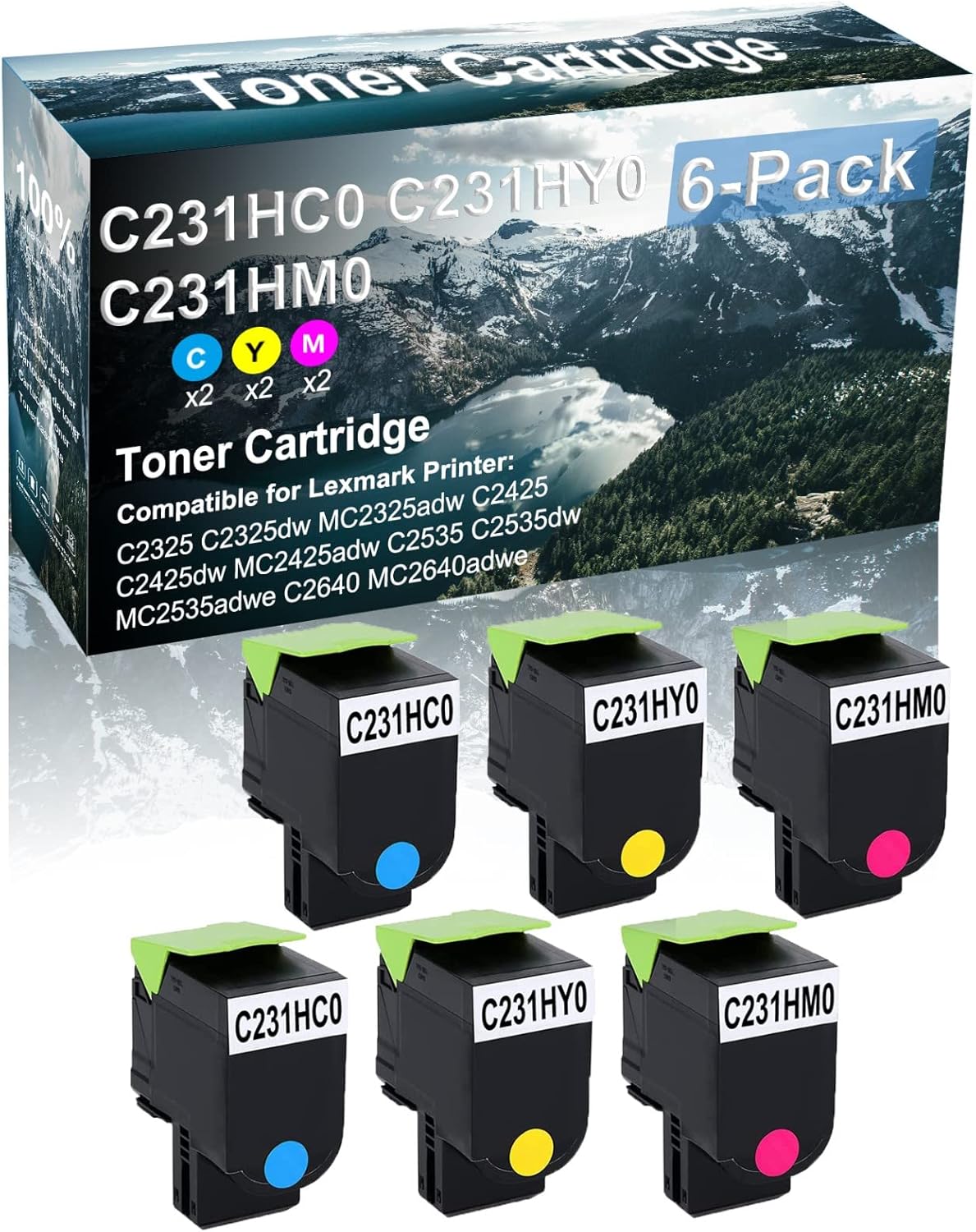Credibility Store 6 Pack (C+Y+M) Compatible C231HC0 C231HY0 C231HM0 Laser Printer Toner Cartridge High Yield Use for C2325 C2325dw MC2325adw C2425 Printer