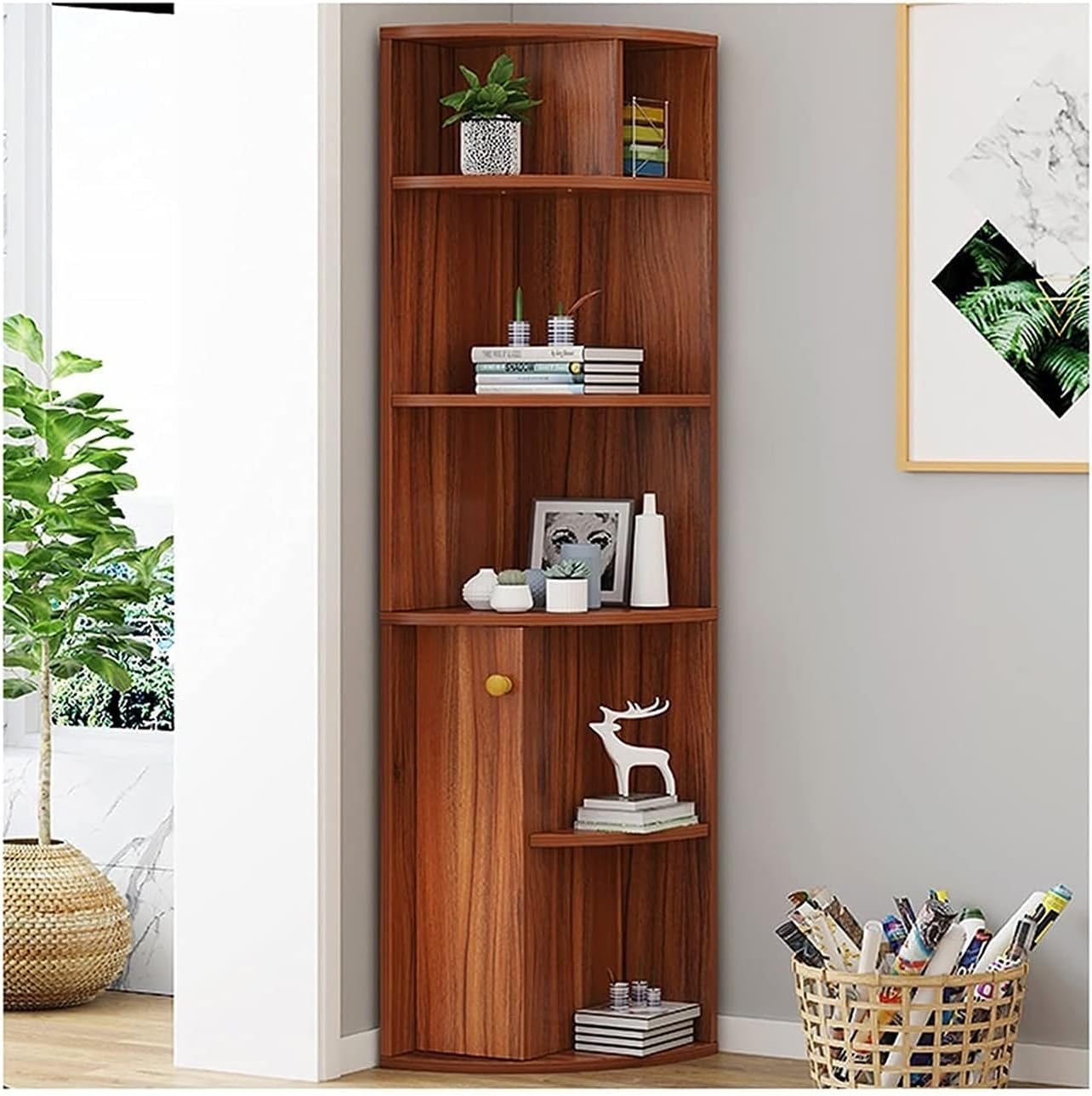 CAMBOS Bookshelf MDF Bookshelf with Cabinet Free Standing Bookcase Shelf Storage Organizer Display Shelf for Living Room, Home Office (Color : White Yellow)