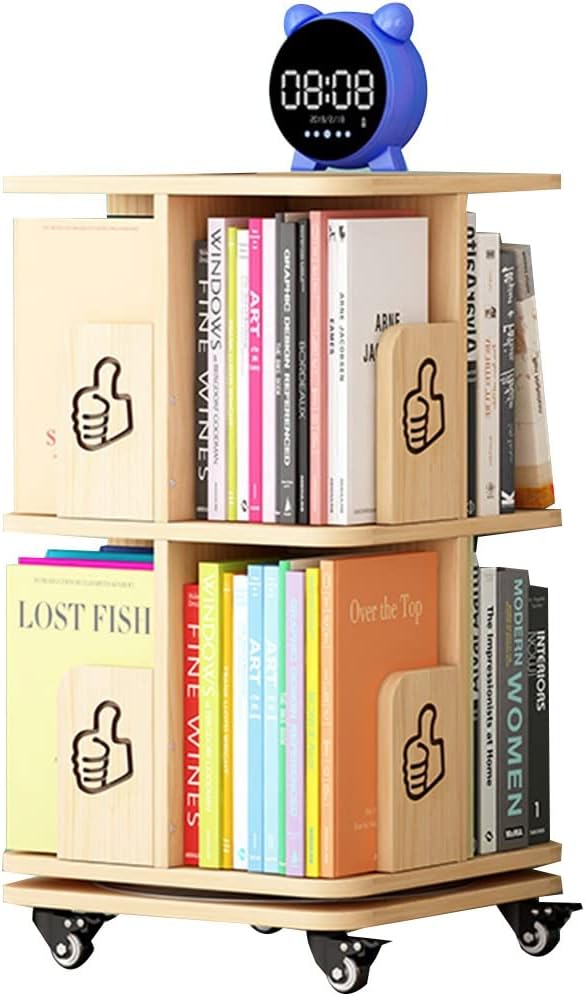 Bookshelf Wooden Floor Bookshelf 360 Rotating Children's Reading Shelf Bookcase Simple Living Room Storage Picture Book Rack Removable Storage Rack (Color : Wood, Size : 2 Layers)