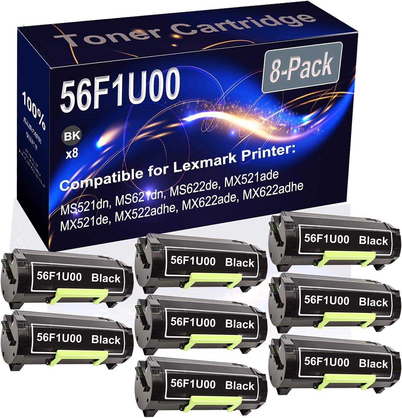 Kolasels 8-Pack (Black) Compatible MS521dn MS621dn MS622de MX521ade Laser Printer Cartridge (High Capacity) Replacement for 56F1U00 Printer Cartridge