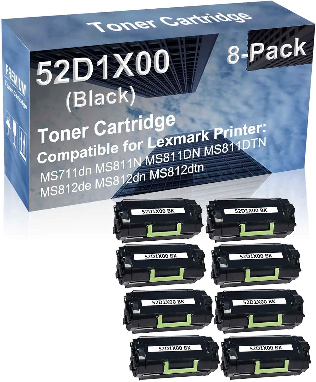 8-Pack Compatible High Yield MS811DTN, MS812de Printer Cartridge Replacement for 52D1X00 Toner Cartridge (Black)