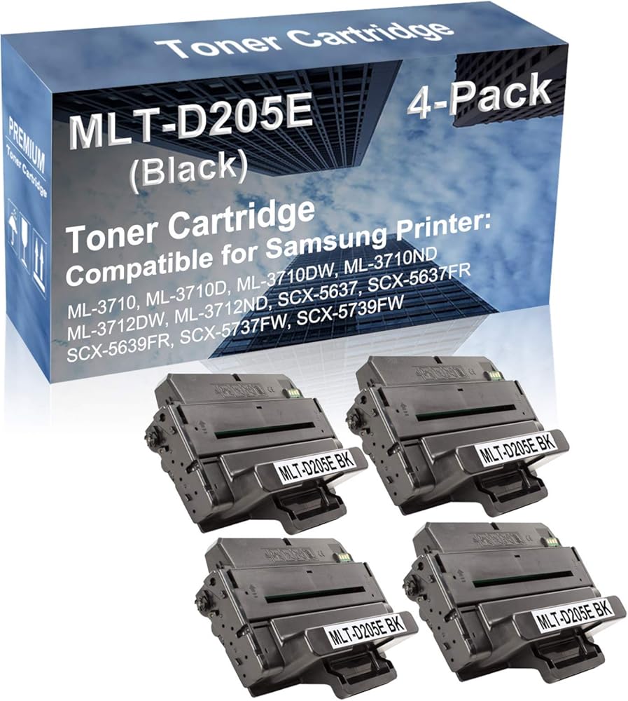 4-Pack Compatible High Capacity ML-3712DW ML-3712ND SCX-5637 SCX-5637FR Printer Toner Cartridge Replacement for Samsung MLT-D205E Toner Cartridge (Black)