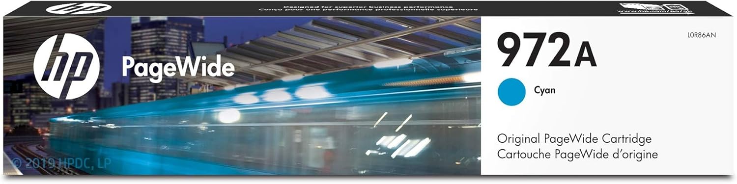 HP 972A PageWide Cyan Ink Cartridge Printers | Works with Printer Series: PageWide Pro 452, 477, 552dw, 577 | L0R86AN