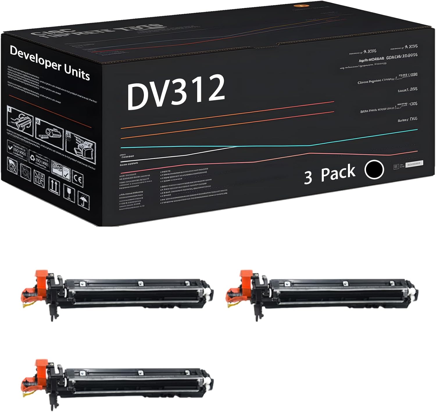 UVUMB Compatible with Konica Minolta DV312 Developer Units Work for Konica Minolta bizhub 227 bizhub 287 Printers, with Chip, High Yield 200000 Pages, High-Definition Printing (3 Pack Black)