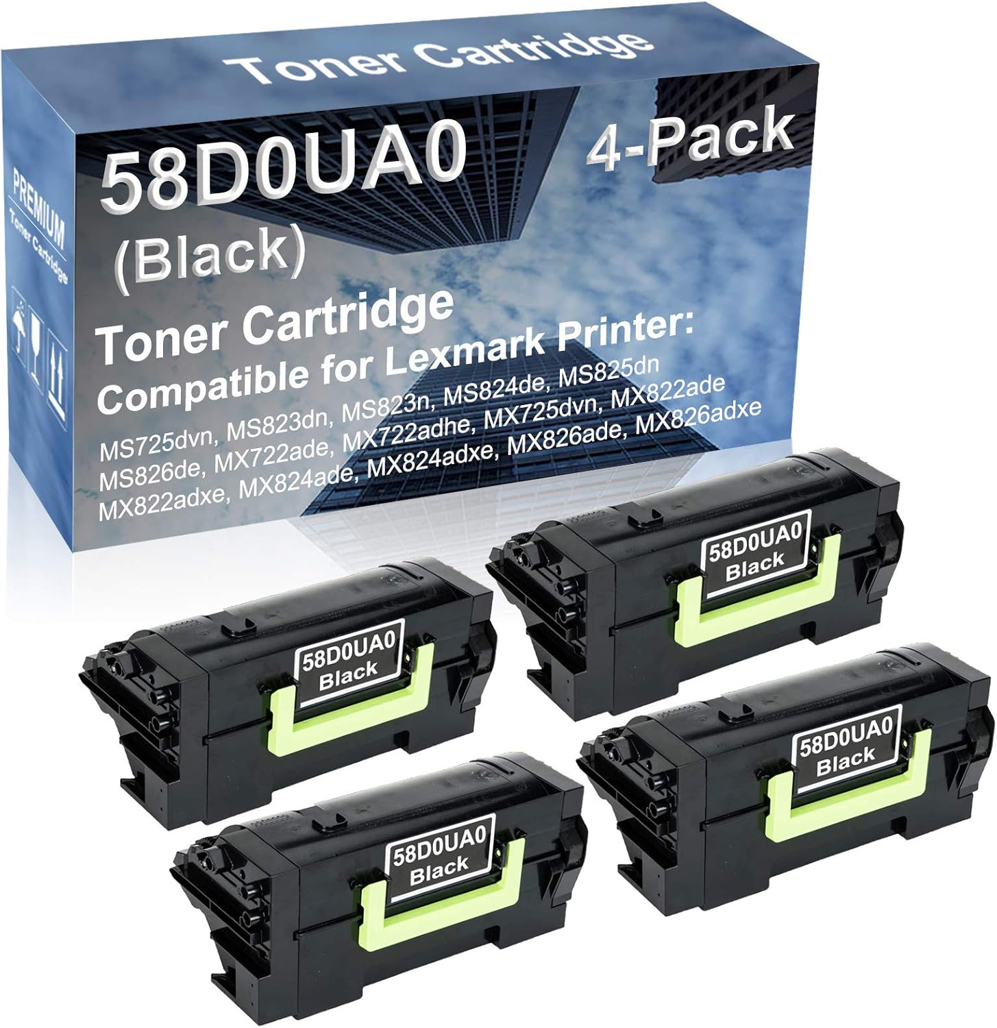 4-Pack Compatible High Capacity 58D0UA0 Toner Cartridge use for MS725dvn MS823dn MS823n MS824de MS825dn Printer (Black)