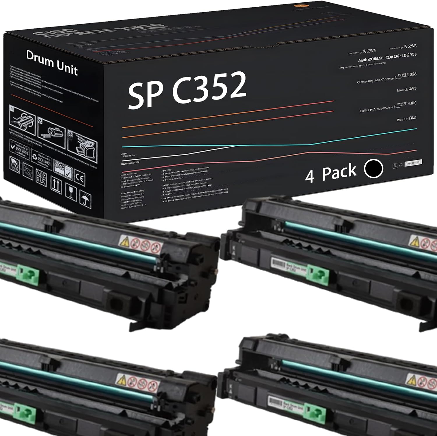 UVUMB Compatible with Savin SP C352 Drum Unit Work for Savin SP C360SFNw SP C352DN Printers, with Chip, High Yield 20000 Pages, High-Definition Printing (4 Pack Black)