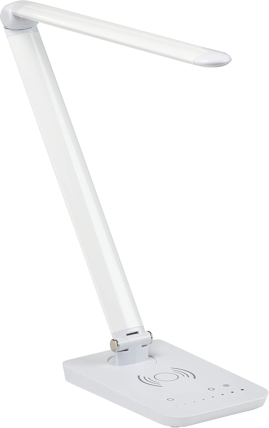 Safco LED Desk Lamp with Built-in Wireless Charging Pad, USB Port, Dimmable, Pivoting Neck, White 1009WH 16
