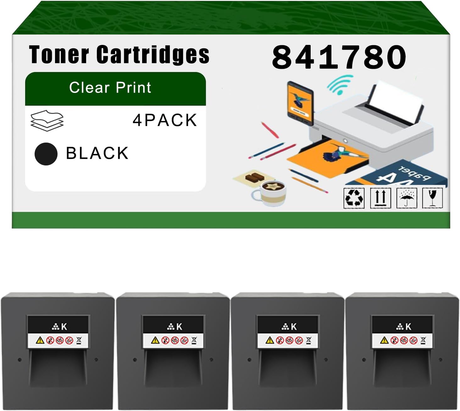 AGNNQ Compatible for Ricoh 841780 Toner Cartridges MP C6502SP C8002SP Printers, High Yield 58500 Pages Bright Clear Colors (4 Pack Black)