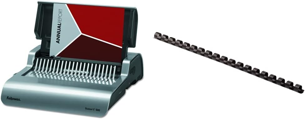 Fellowes 5216901 Quasar 500 Electric Comb Binding System, 16 7/8 x 15 3/8 x 5 1/8, Metallic Gray & Plastic Combs - Round Back, 1/4 Inch, 100 Pack, Black (52366)