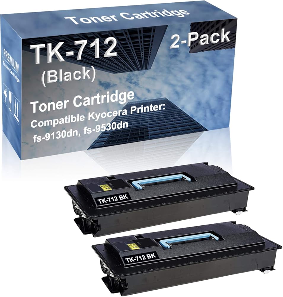 2-Pack Compatible High Capacity TK712 (TK-712) Imaging Toner Cartridge use for Kyocera fs-9130dn, fs-9530dn Printer (Black)