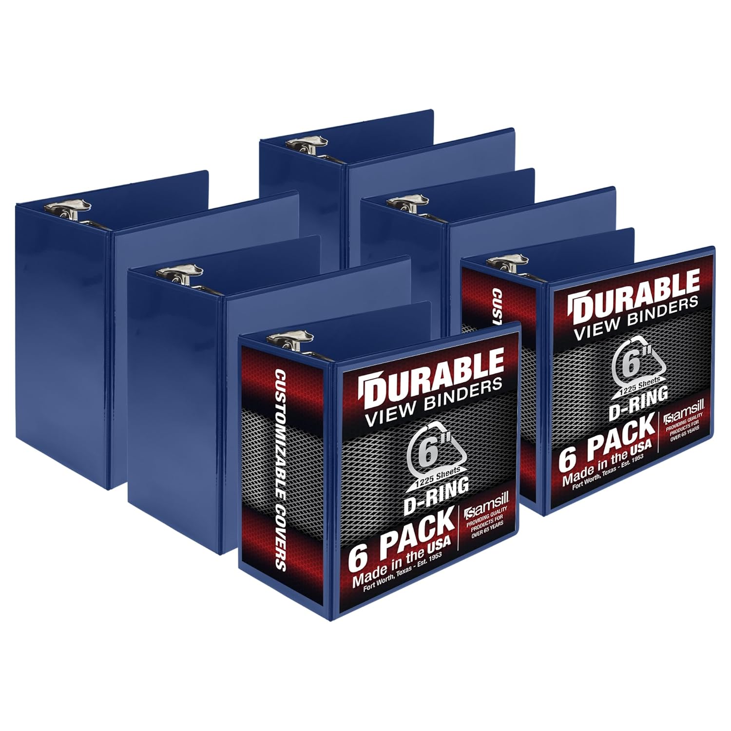 Samsill Durable 6 inch 3 Ring Binder, Made in USA, Locking D Ring FSC 100% Recycled Chipboard, Blue, 6 Pack