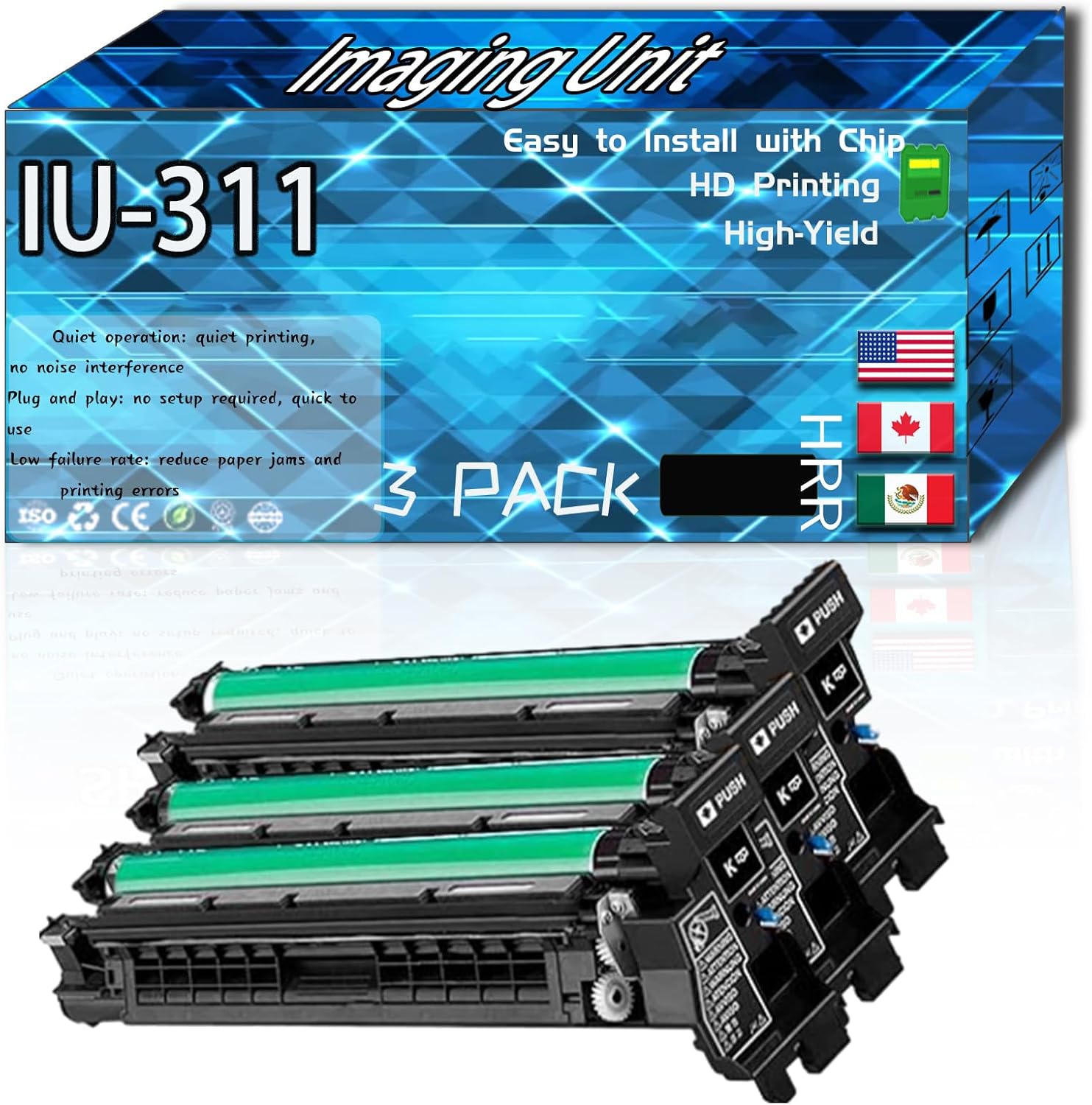 CEECN Compatible for Konica Minolta IU-311 Replacement Imaging Unit Used with bizhub C300 C352 C352P Printers, High Production Multiple Options (3 Pack Black)