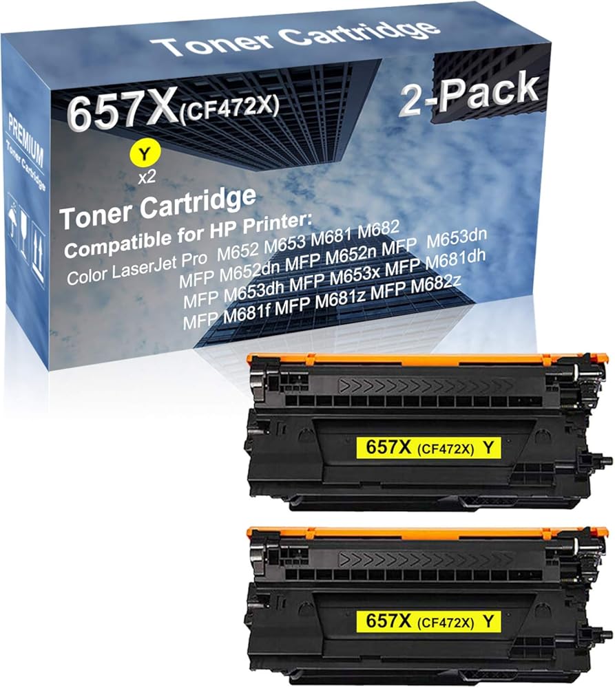 2-Pack (Yellow) Compatible High Capacity 657X (CF472X) Toner Cartridge use for M652, M653, M681, M682, MFP M652dn Printer