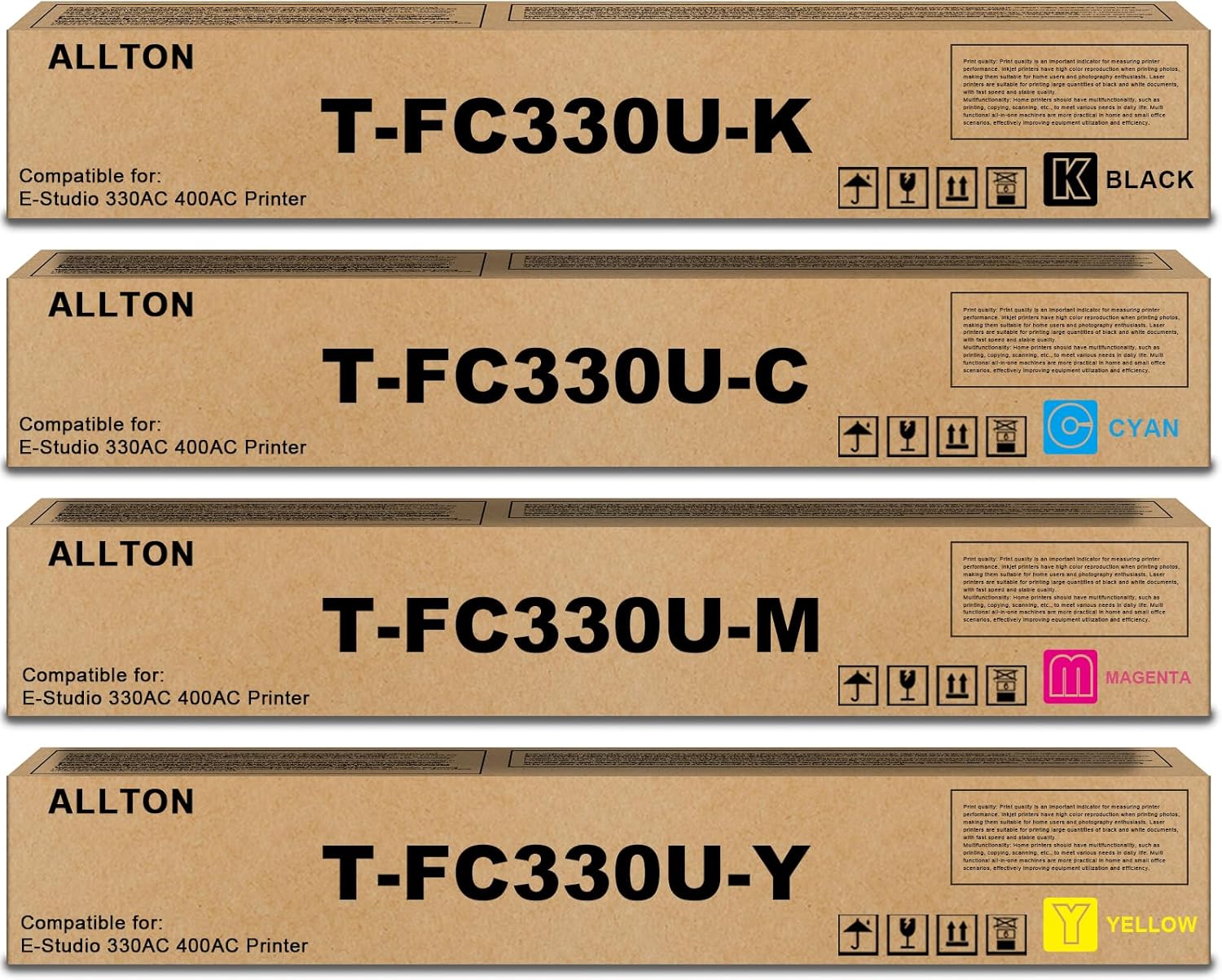 Allton TFC330U T-FC330U Toner Cartridge Compatible Toshiba T-FC330UK T-FC330UC T-FC330UM T-FC330UY Toner High Yield Replacement for Toshiba E-Studio 330AC 400AC Printer(4-Pack)