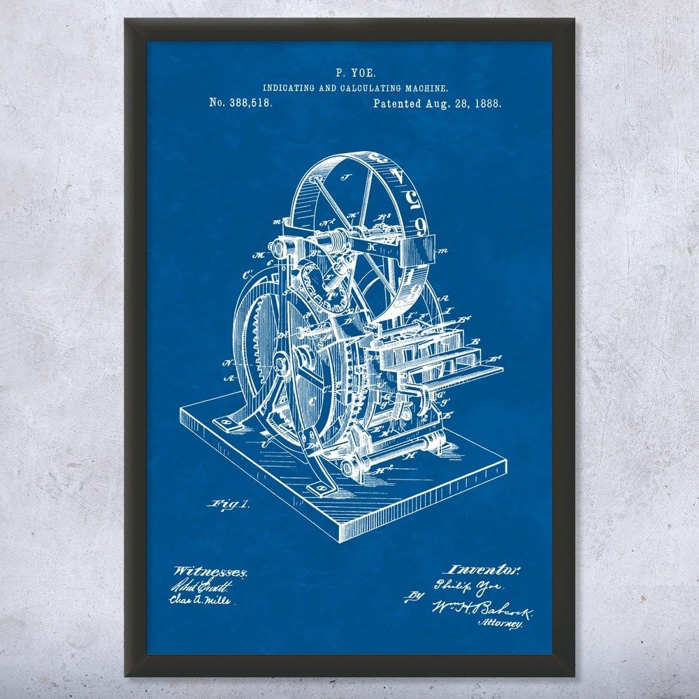 Framed Calculating Machine Print, Accountant Gift, Calculator Wall Art, Math Teacher Gift, Calculator Blueprint Blueprint (16x20)