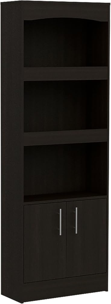 Tuhome Simma Bookcase with Metal Hardware, Three Spacious Shelves, Double Door Cabinet, Modern Storage Solution for Living Room, Office, or Bedroom