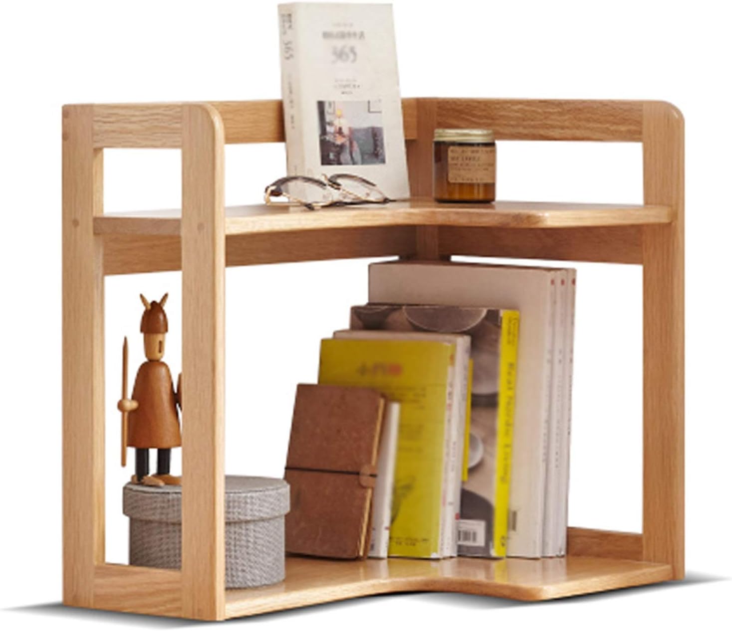 NEWCES Bookshelf 2-Tier Natural Wood Desktop Bookshelf Storage Organizer Shelves Display Bookcase for Living Room Home Office for Bedroom Living Room and Home Office