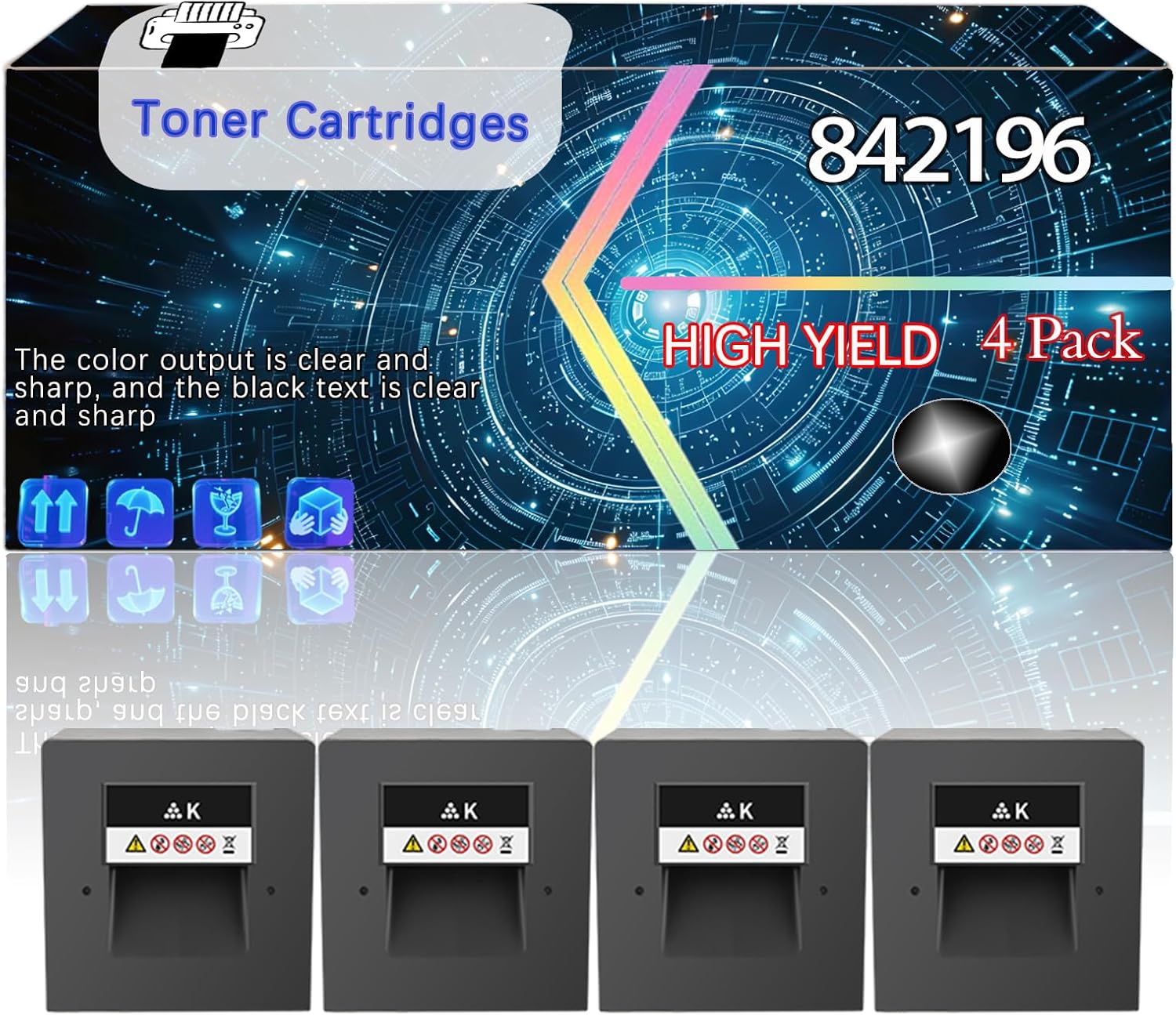 CEECN 842196 Compatible for Ricoh IM C6500 C8000 Printers, Replacement Toner Cartridges High Yield Printer Accessories (4 Pack Black)