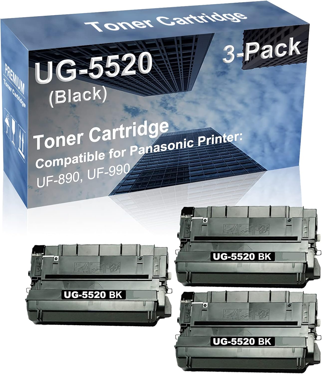 3-Pack Compatible High Capacity UG-5520 (UG5520) Printer Cartridge use for Panasonic UF-890, UF-990 Printer (Black)