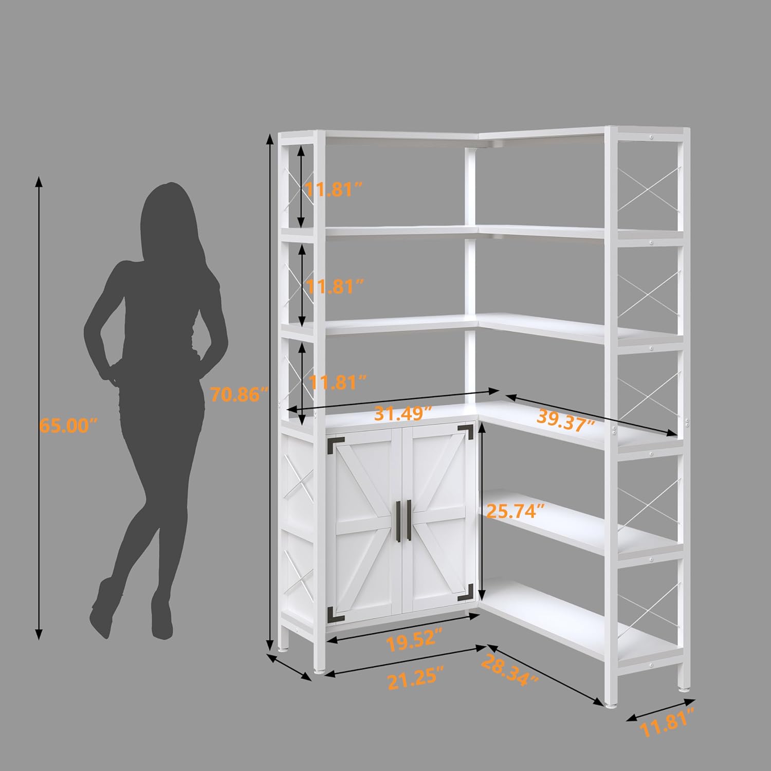 Wildhome 6-Shelf Corner Bookshelf