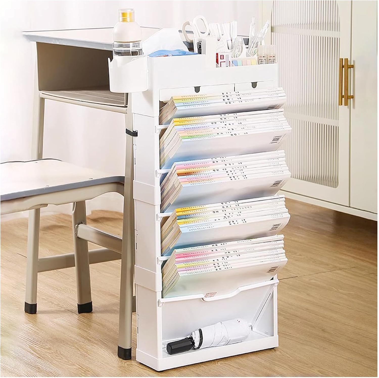 Foldable Bookshelf, 5-Layer Mobile Storage Organizer Rack for, Students, Teachers and Adult, Open Utility Bookcase Bookshelves with Wheels