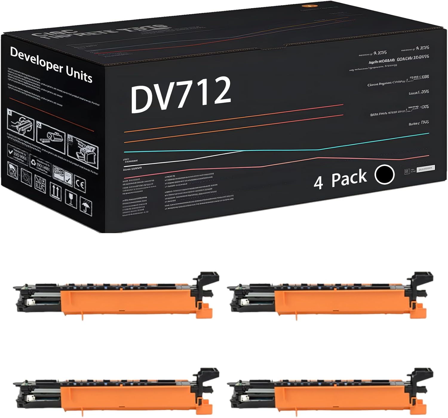 UVUMB Compatible with Konica Minolta DV712 Developer Units Work for Konica Minolta bizhub C659 C759 Printers, with Chip, High Yield 1200000 Pages, High-Definition Printing (4 Pack Black)