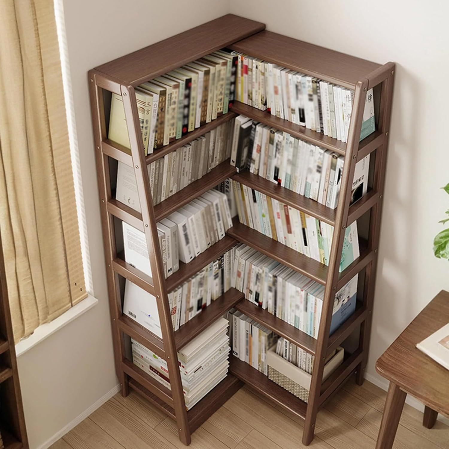 EFGETD Expandable Bookshelf with Storage, 3/4/5 Tier Wooden Book Shelf Telescopic Storage Cabinet Home Display Rack for Living Room, Bedroom, Study(Brown,4th Floor)