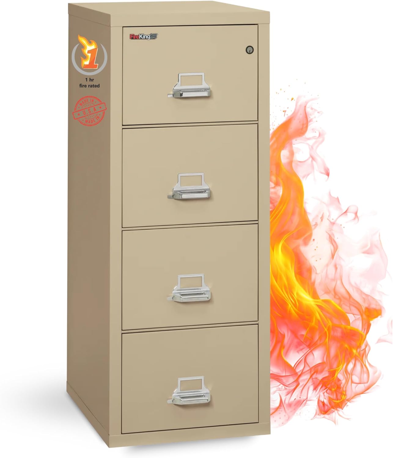 FireKing Fireproof Vertical File Cabinet (4 Letter Sized Drawers, Impact Resistant, Water Resistant), 52.25