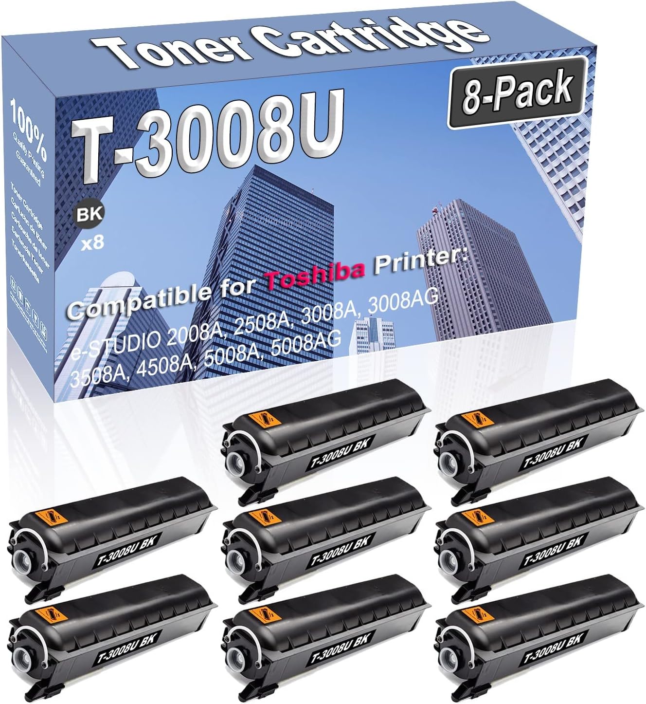 Credibility Store 8-Pack (Black) Compatible High Capacity T-3008U T3008U Toner Cartridge Used for Toshiba e-Studio 2008A 2508A 3008A 3008AG 3508A 4508A 5008A 5008AG Printer
