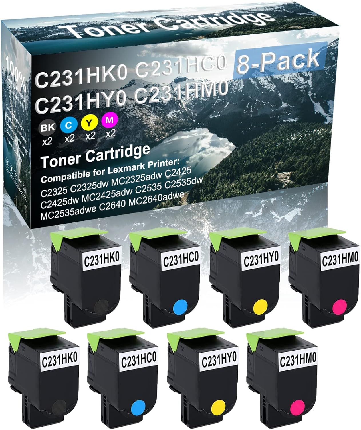 Credibility Store 8 Pack (BK+C+Y+M) Compatible High Capacity Printer Toner Cartridge Replacement for C231HK0 C231HC0 C231HY0 C231HM0 Laser Toner Cartridge use for C2425dw MC2425adw C2535 Printer