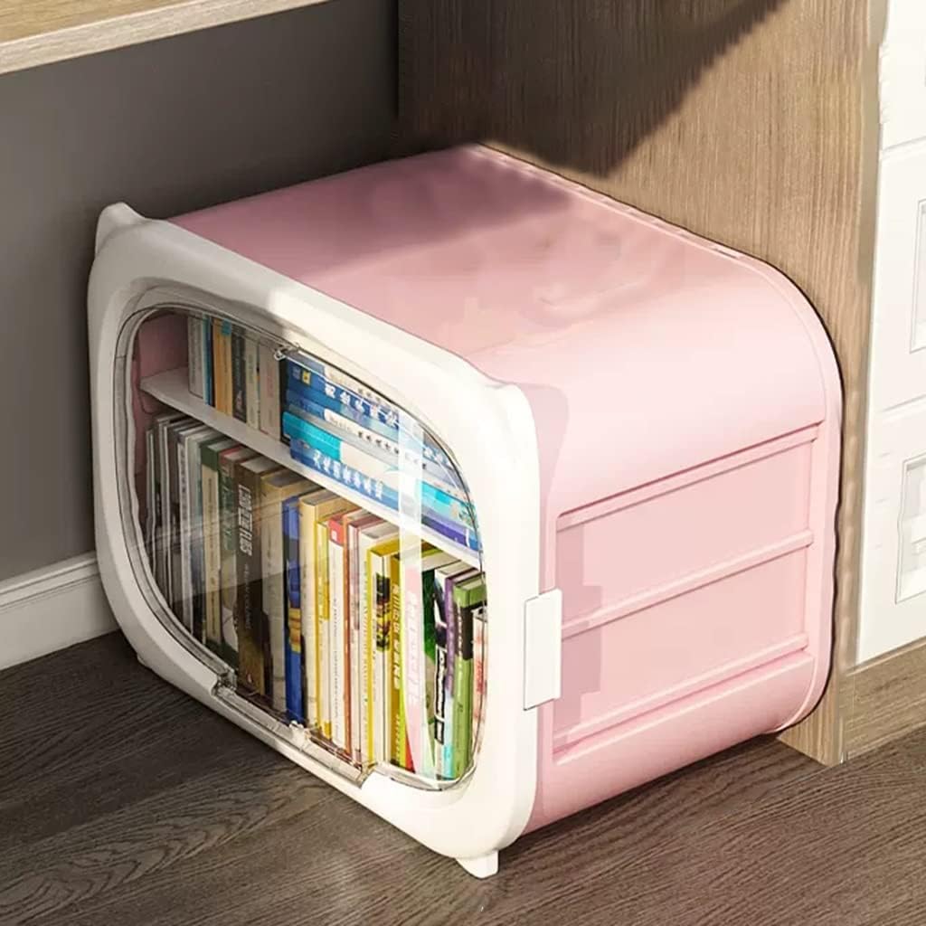 GIZNXBA 2-Shelf Cube Book Case Stackable Storage Cube Corner Bookshelf Short Floor Standing Bookcase with Doors Cubby Organizer for Bedroom,Living Room,Office Tool-Free Assembly (Color : /Pink)