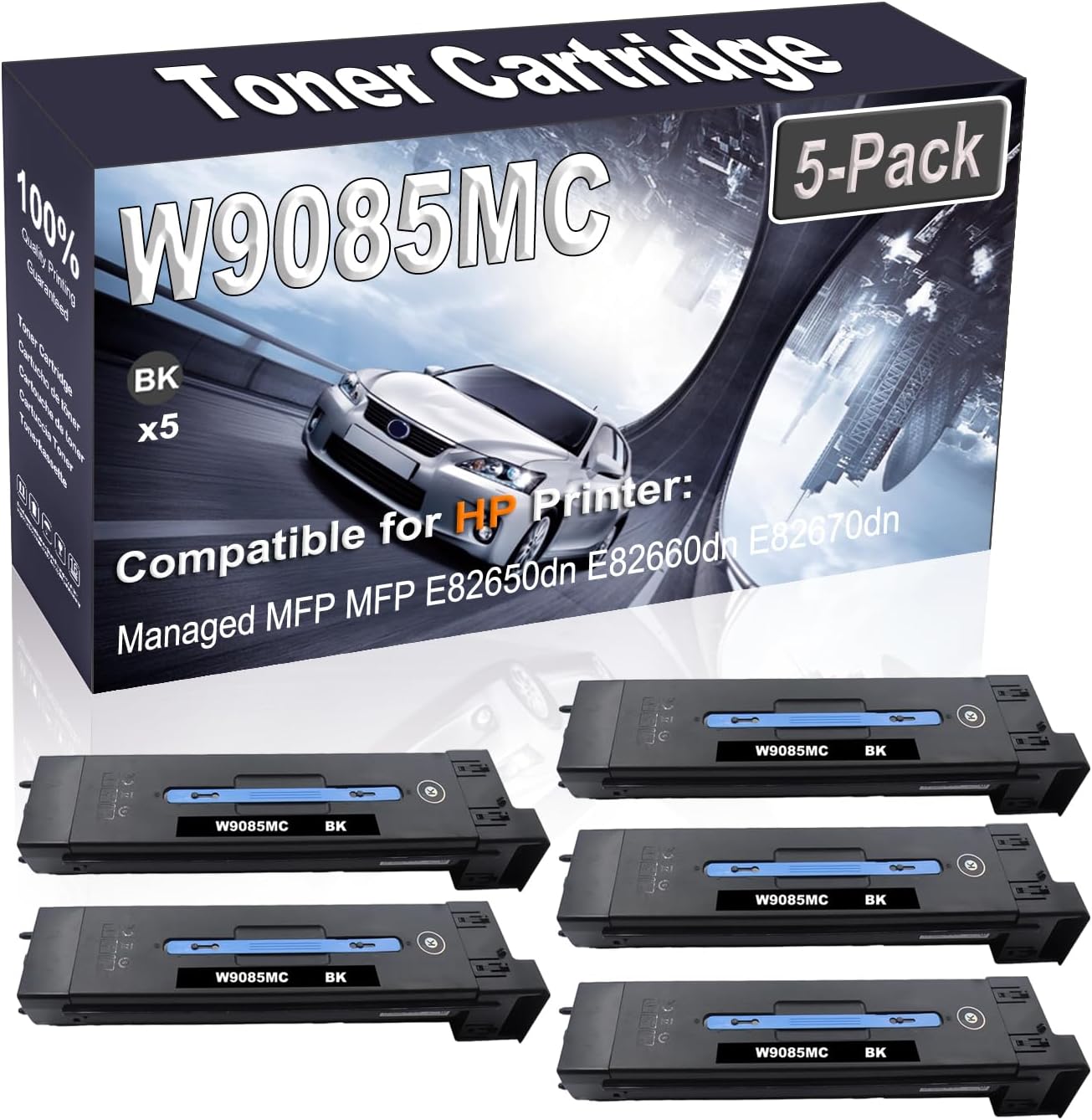 Kolasels 5-Pack (Black) Compatible High Yield W9085MC Printer Cartridge use for Managed MFP MFP E82650dn E82660dn E82670dn Printer